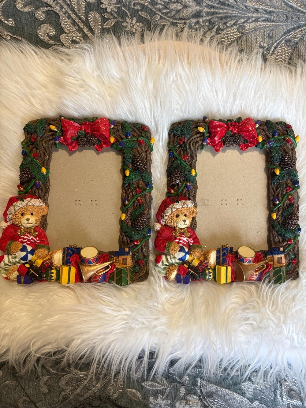 Resin Christmas Frame Santa Bear Teddy Bear Holiday Frame-pair
